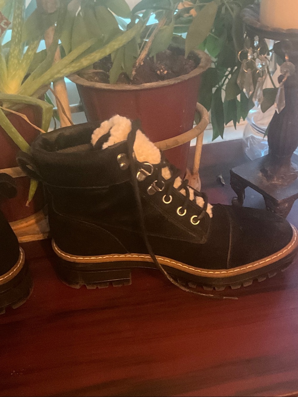 Time and Tru Black Lace-Up Fur-Lined Combat Boots - Picture 4 of 10